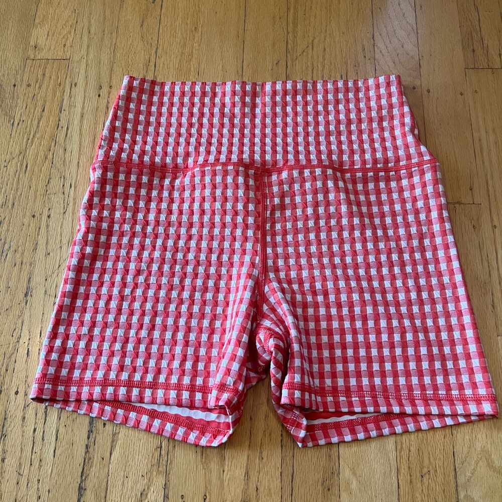 Aerie red plaid bike shorts